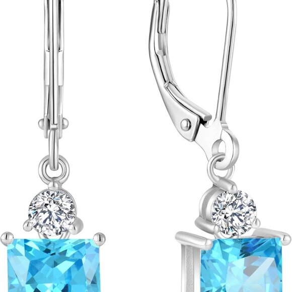 Princess Emerald Cut Dangle Earrings for Women, Solid 925 Sterling Silver 18K Wh